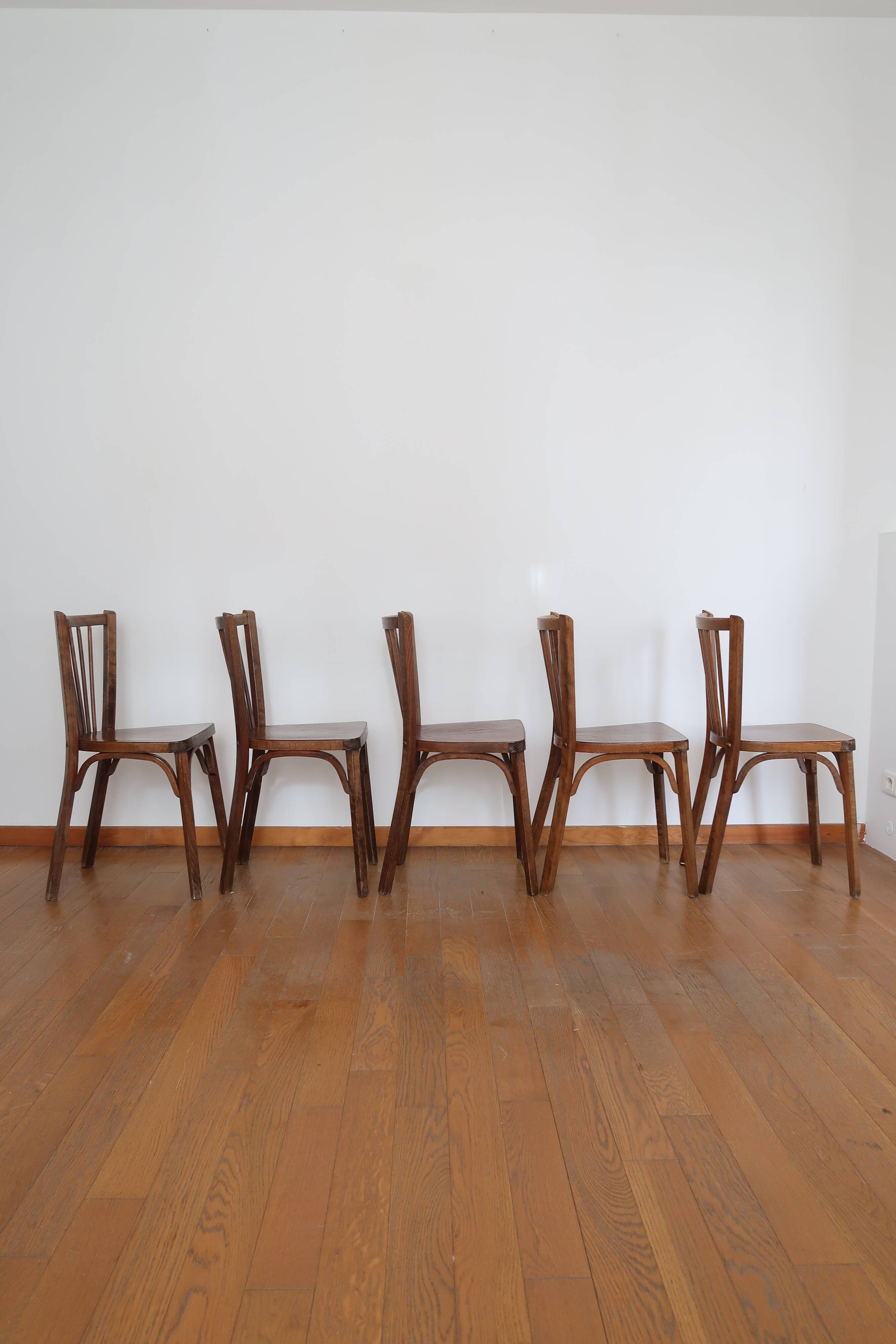 Lot de 5 chaises bistrot baumann vintage