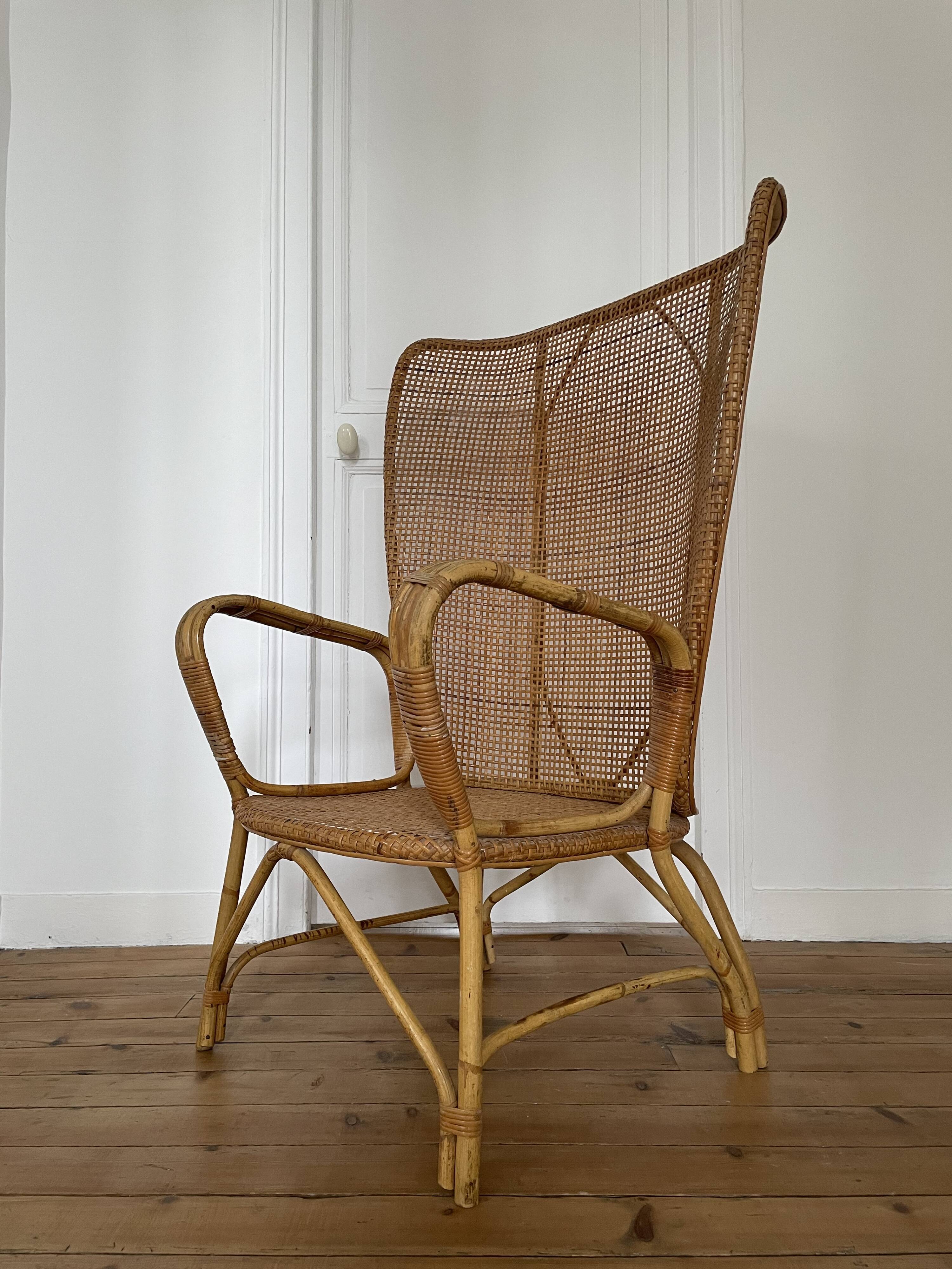 Vintage rattan and canning armchair