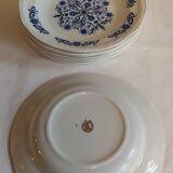 7 Vintage blue earthenware soup plates from Moulin des Loups, Orchies. ASCOTT model