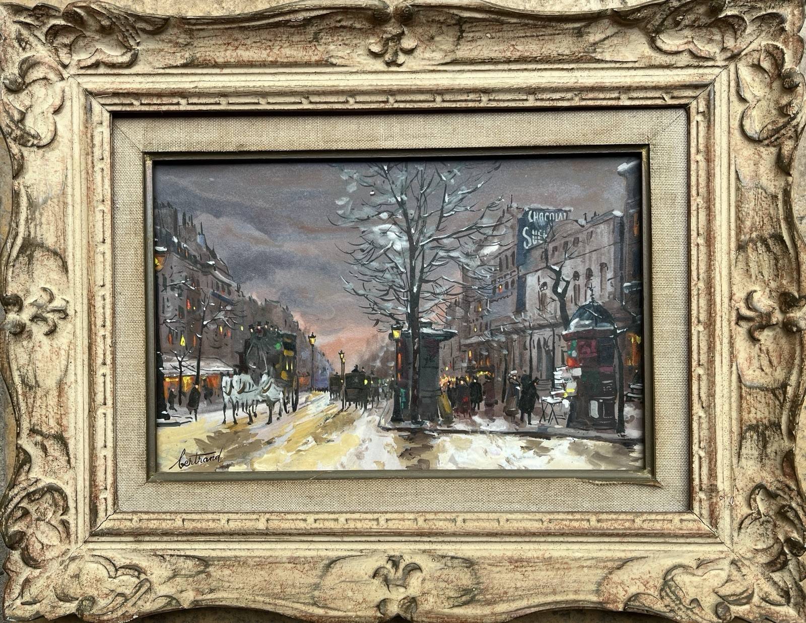 Gouache painting “Boulevard Haussmannien” Paris by Fred Bertrand (1915) + C