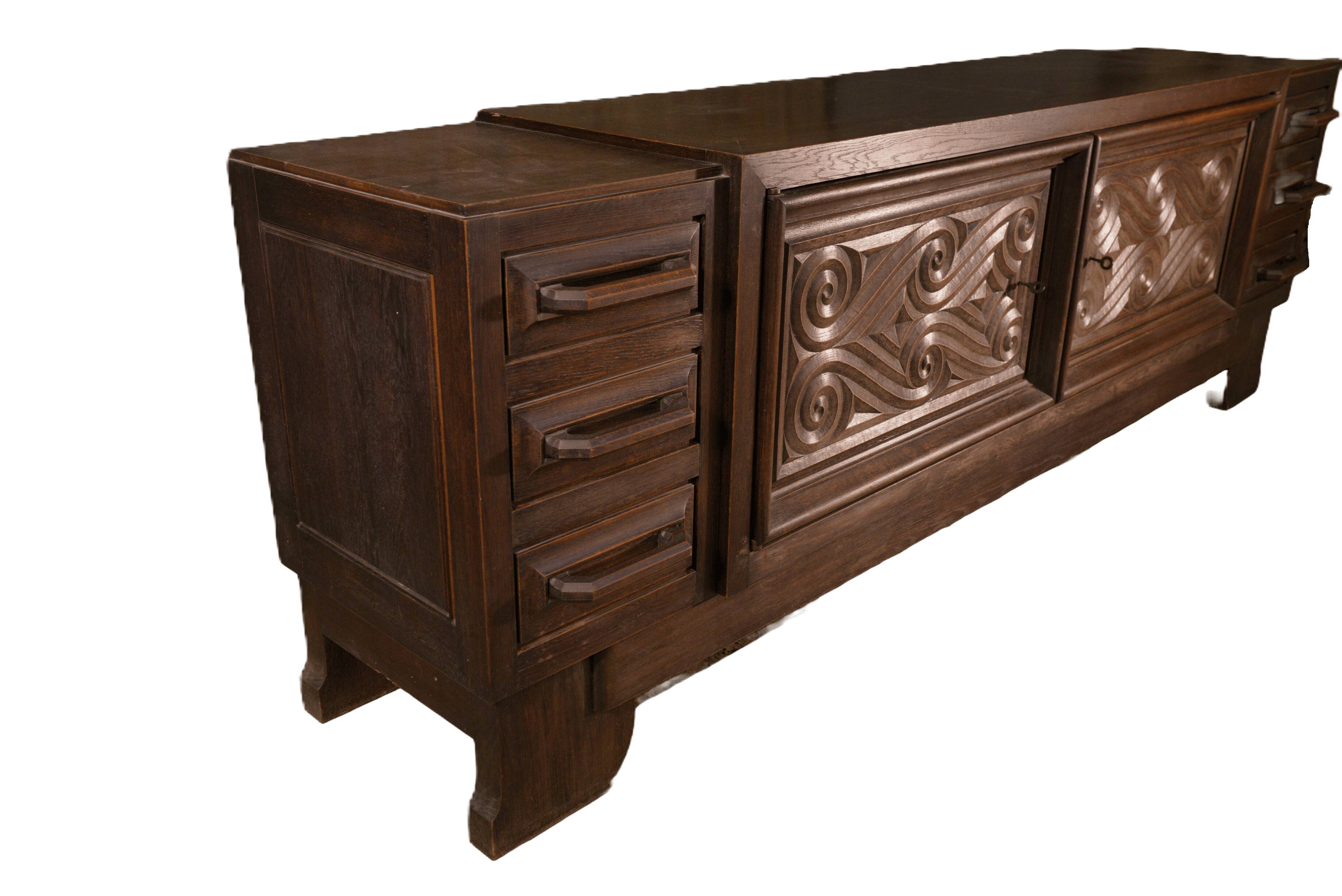 Large solid oak sideboard by André Le Picard 1950