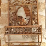 Rattan towel mirror