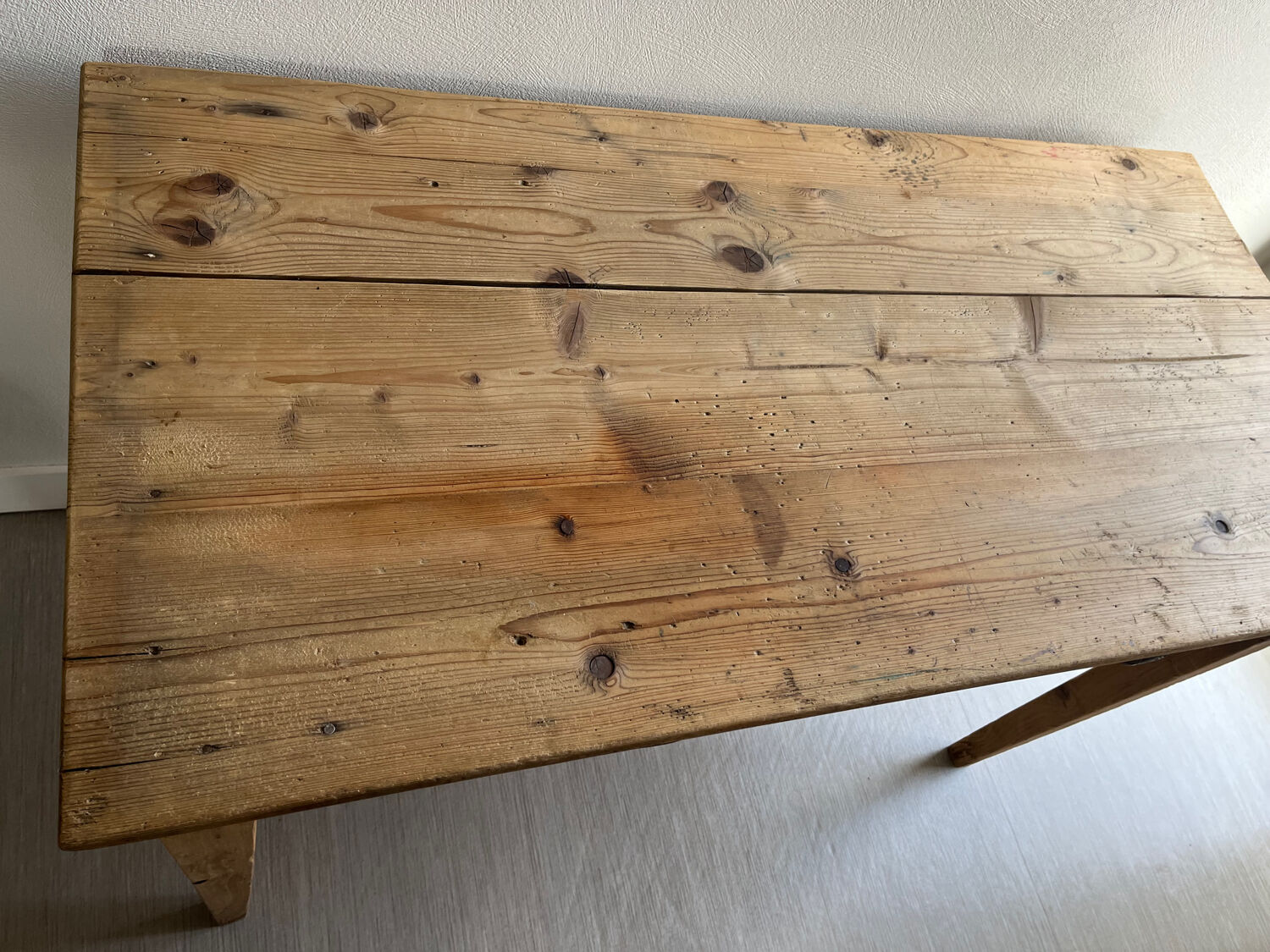 Patinated wooden farmhouse table