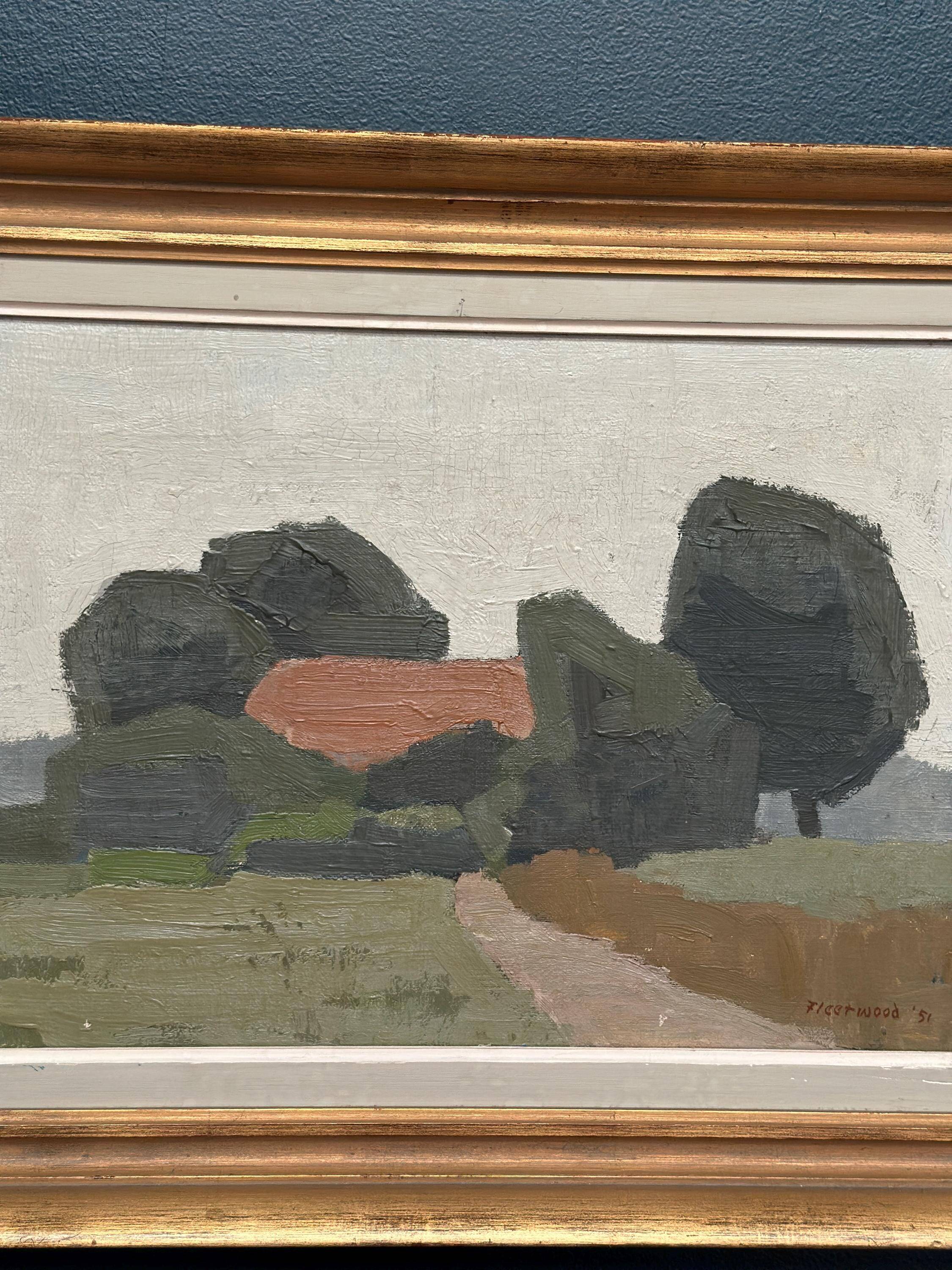 Huile sur toile originale suédoise – « Maison et arbres » par William Fleetwood
