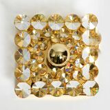 Small 70s Palwa brass ceiling or wall lamp with faceted crystal stones