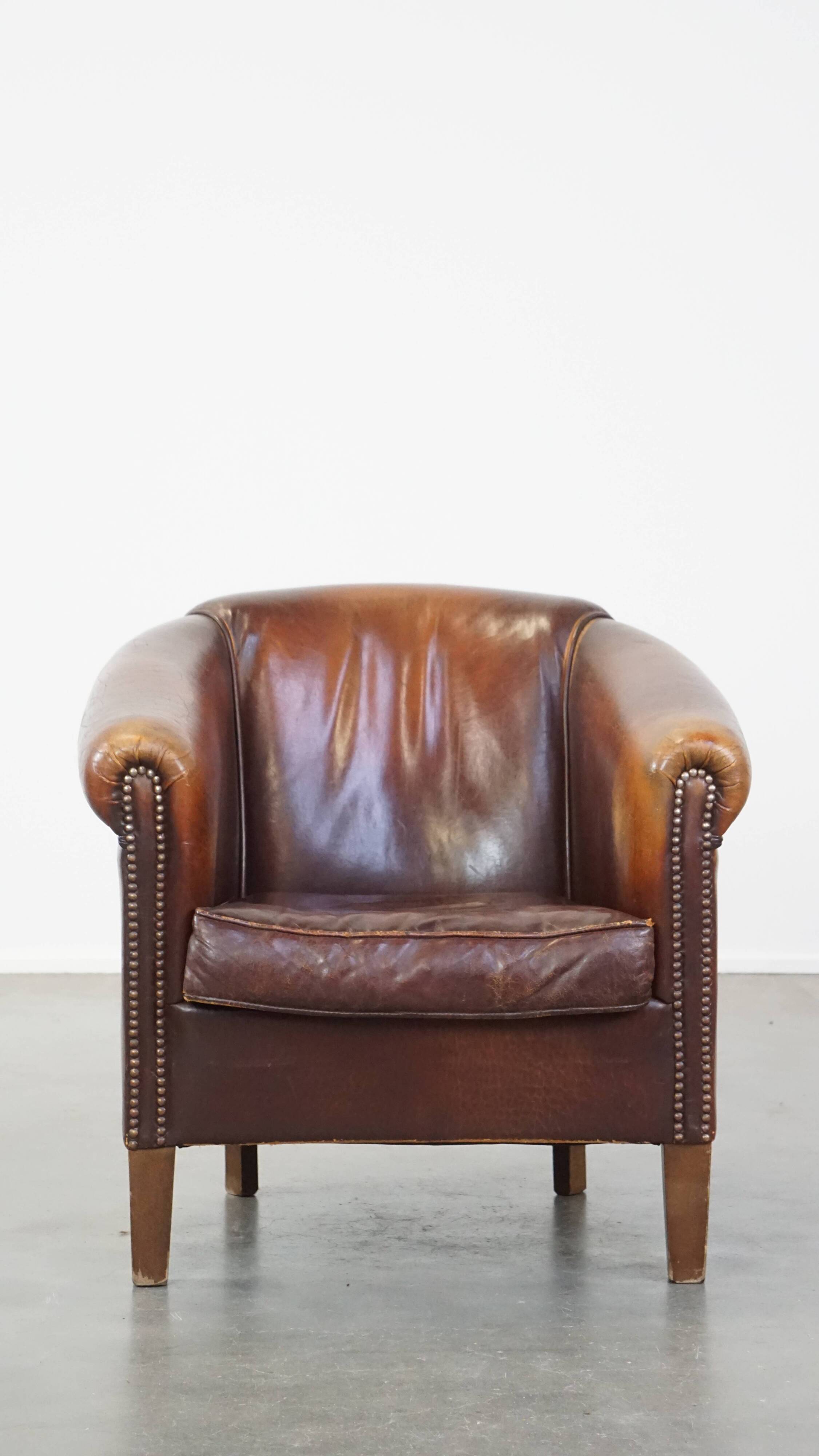 Vintage club armchair made of sheep leather
