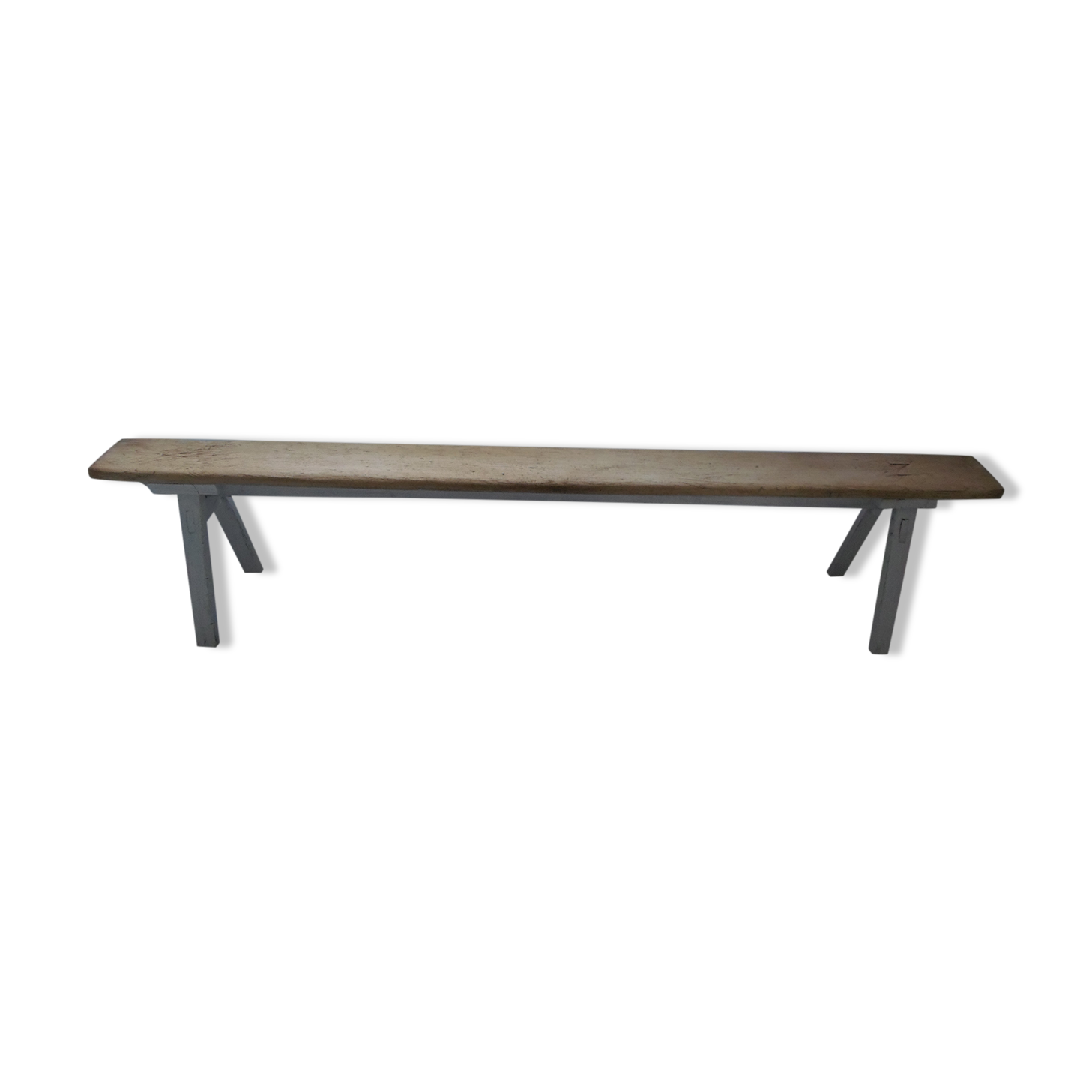 Farmhouse bench, pearl grey patinated oak bed, wood seat waxed finish.