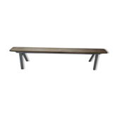 Farmhouse bench, pearl grey patinated oak bed, wood seat waxed finish.