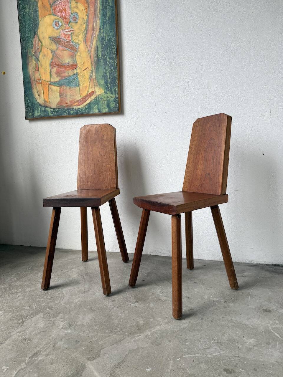 Paire de chaises brutaliste en chêne 1950
