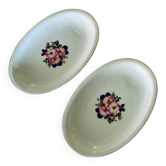 2 raviers ovales en porcelaine à motif floral