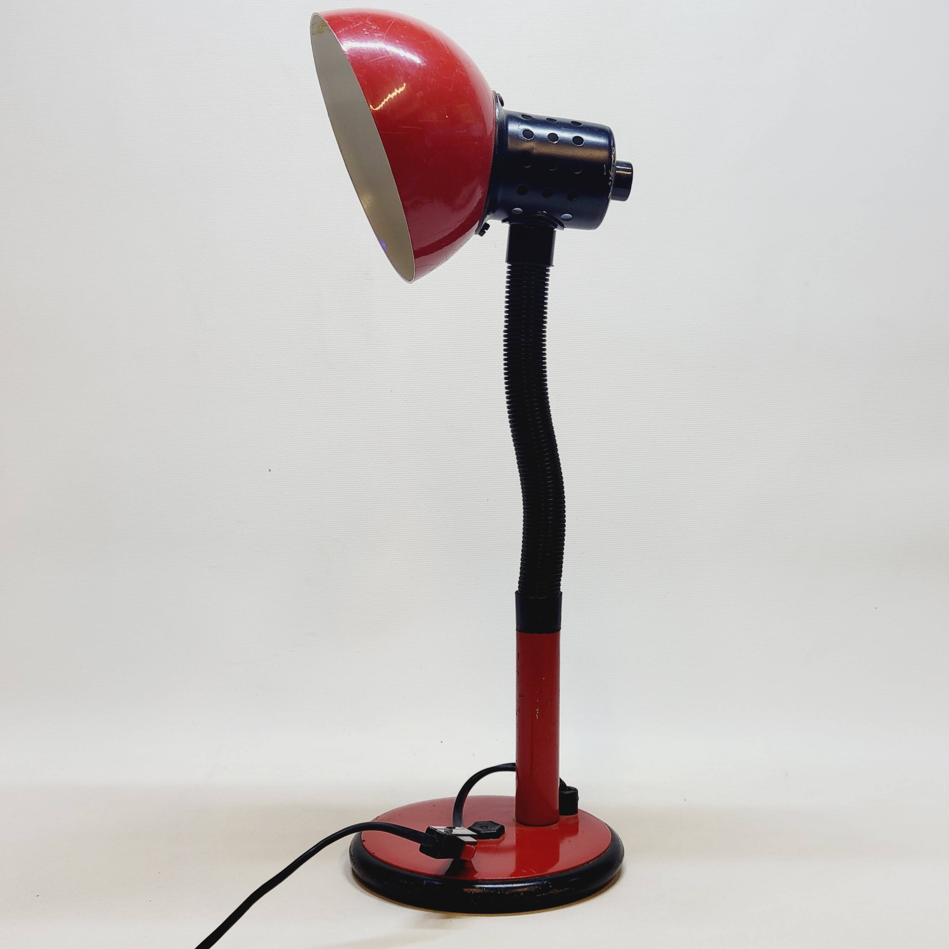 Table lamp desk aluminor metal red flexible arm black 80s vintage