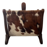 Porte revue vintage en peau et bois
