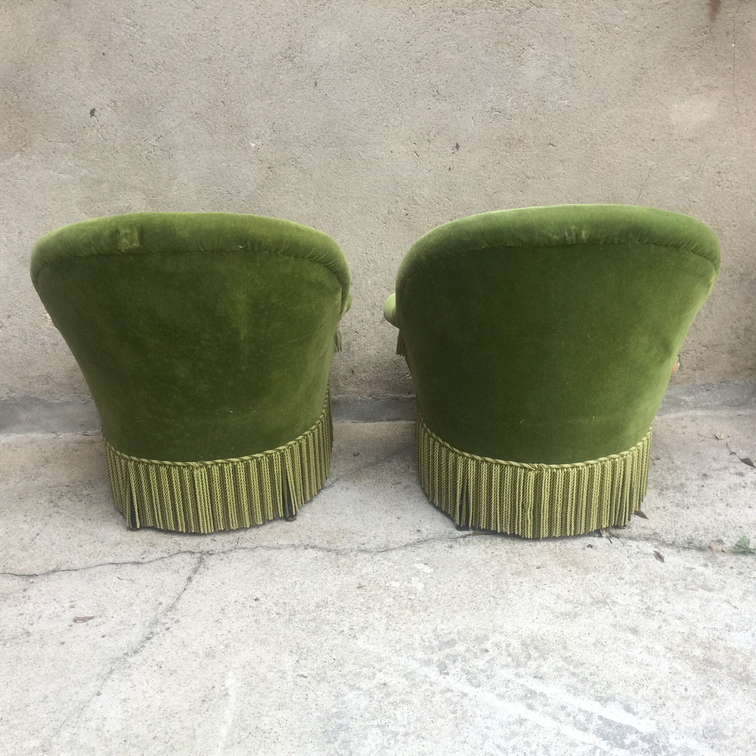 Paire de fauteuils crapaud vert