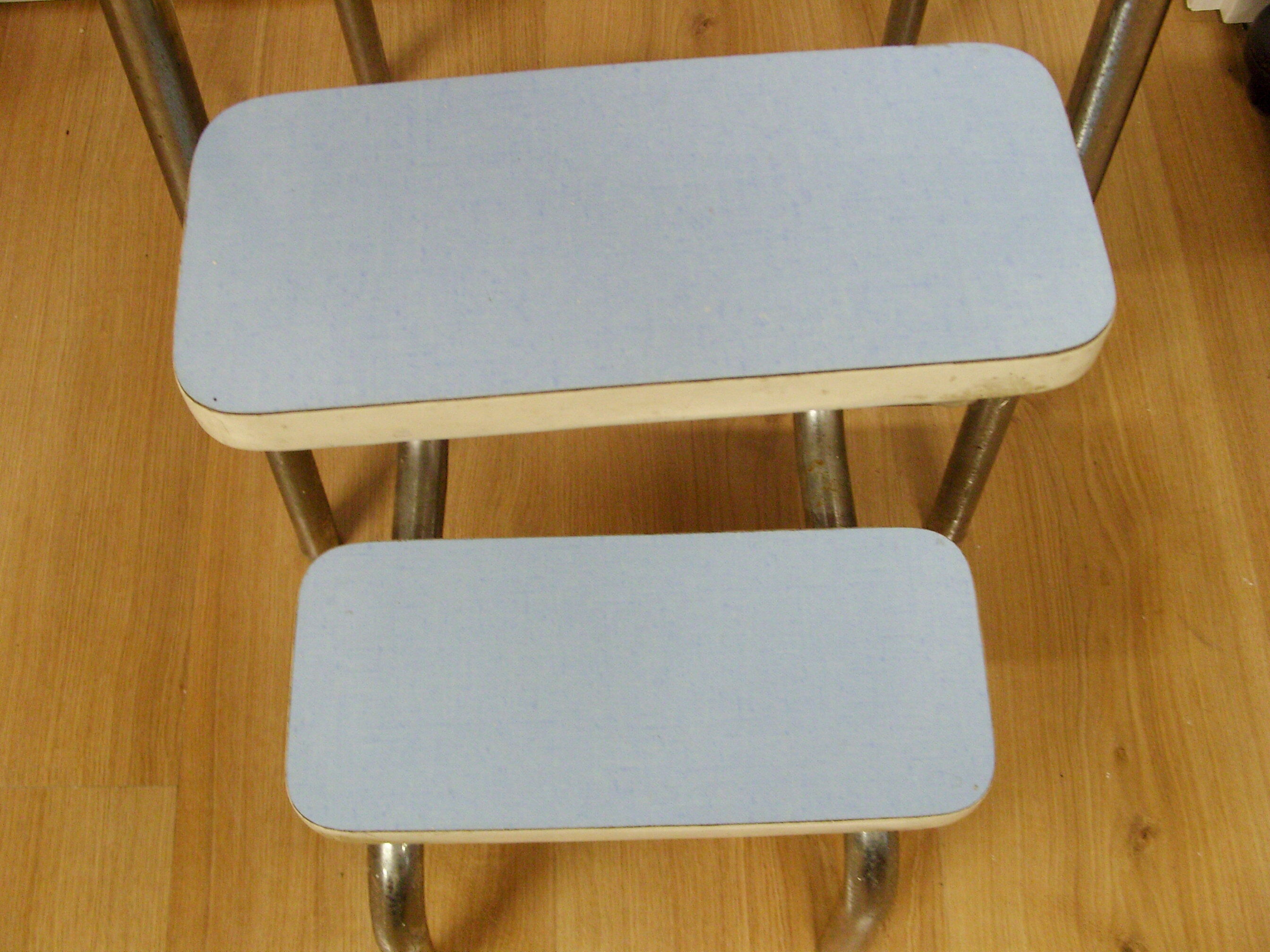 Stepladder stool in sky blue formica Vintage