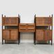 Rare Italian midcentury design modular teak webbing wall unit cabinet