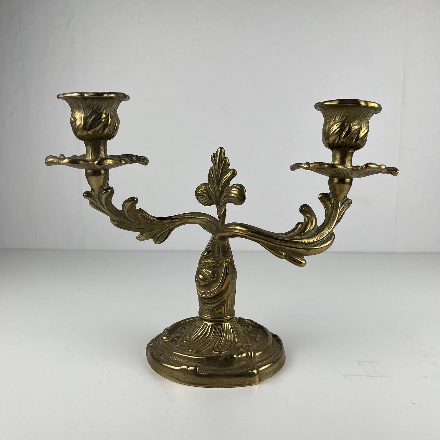 Pair of gilt brass candlesticks with two arms – Louis XV Rococo style