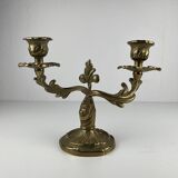 Pair of gilt brass candlesticks with two arms – Louis XV Rococo style