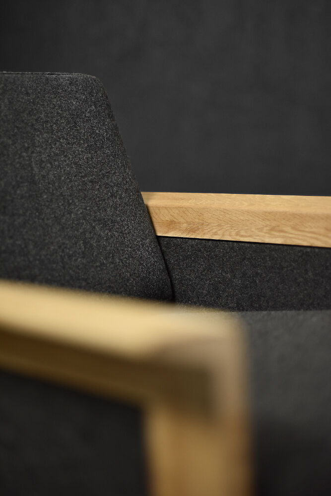 2 vintage oak and felt Danish chaise longues from the mid-century, 1960s.