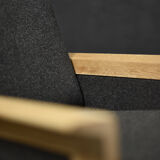 2 vintage oak and felt Danish chaise longues from the mid-century, 1960s.