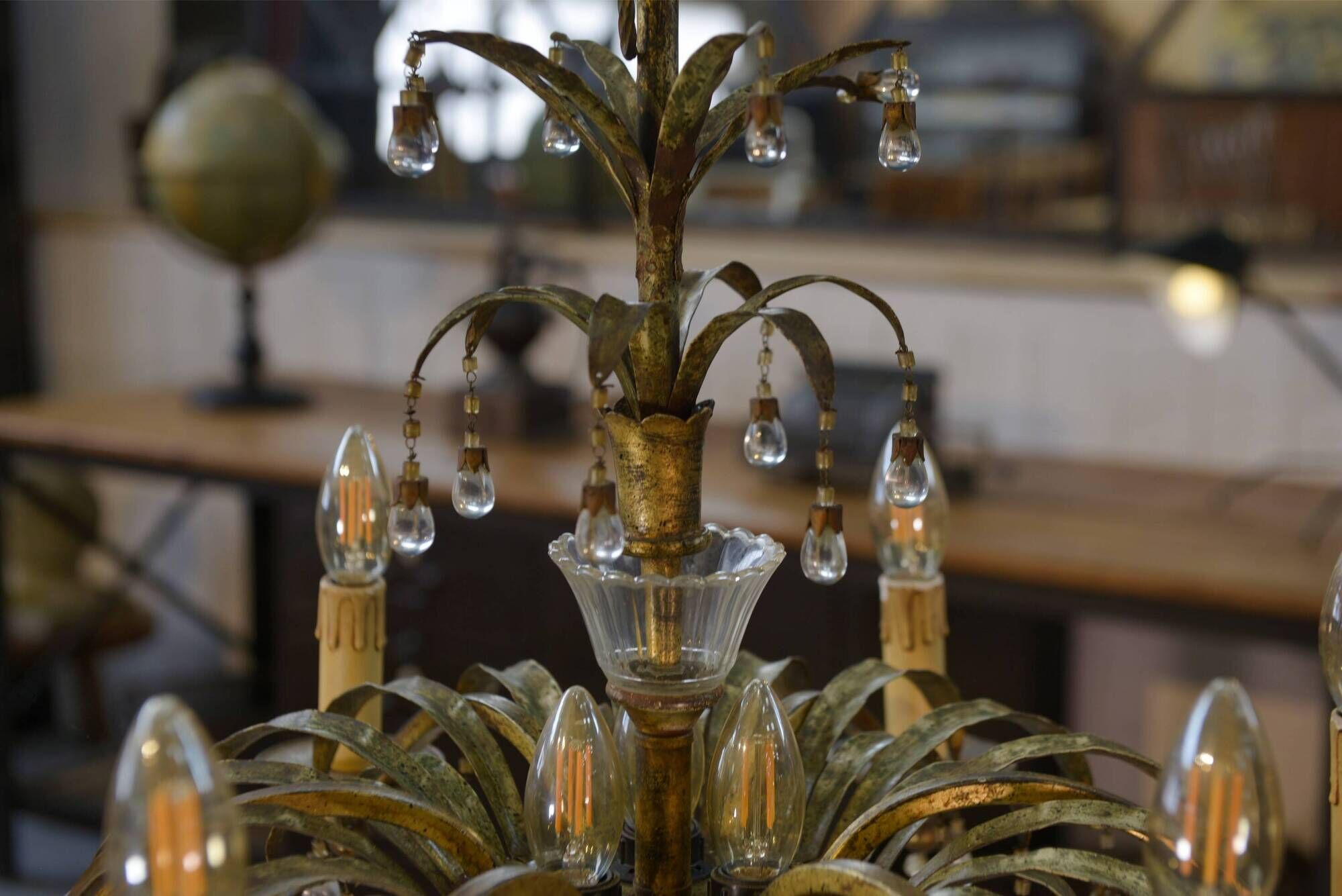 Metal suspension with pendants attributed to Maison Jansen 1970s.