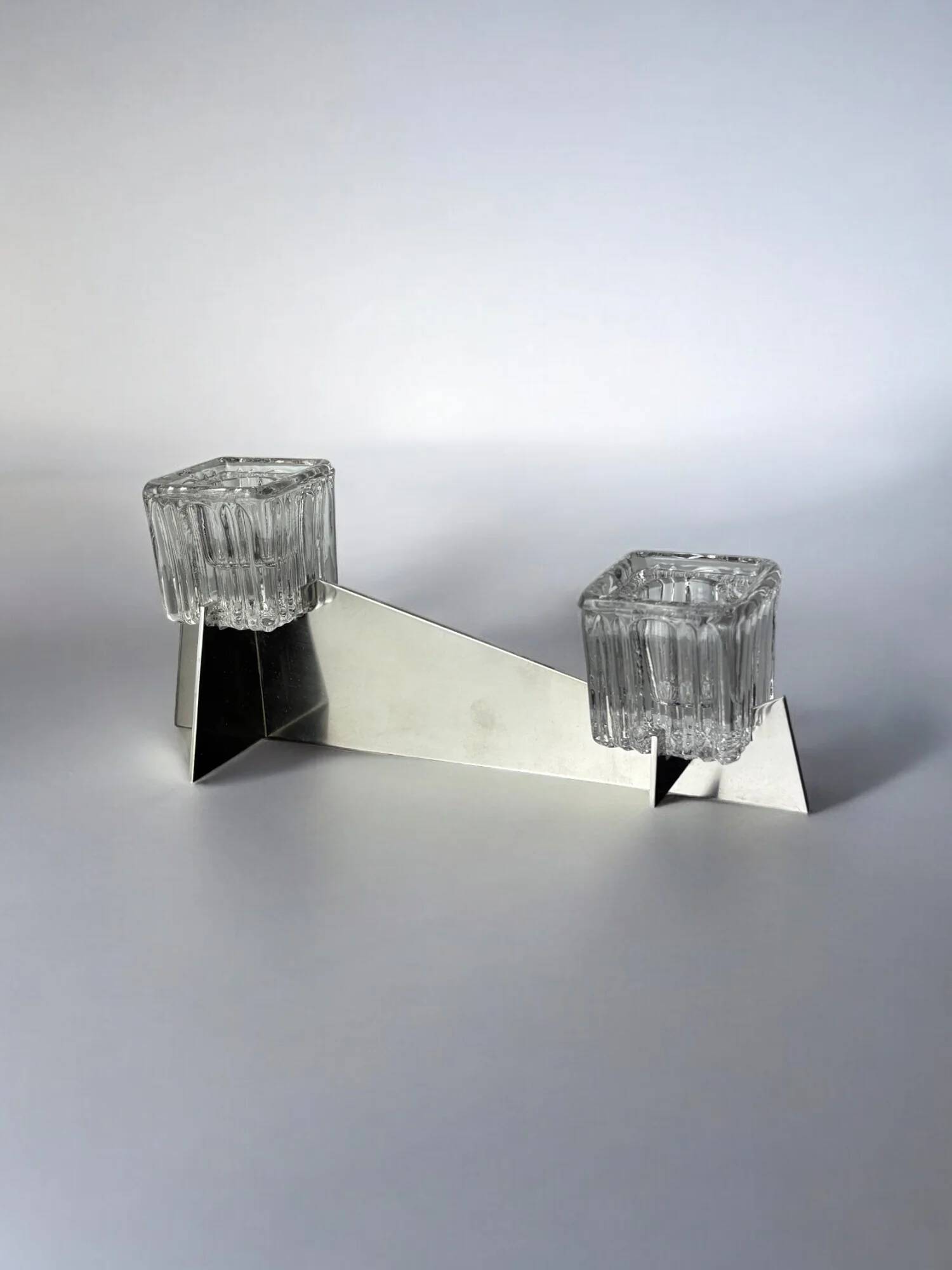 Peill & Putzler candlestick, glass and metal, Germany, 1970s