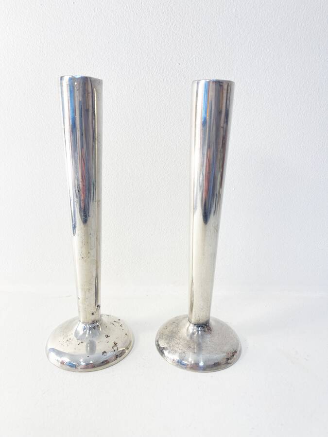 Pair of silver-plated metal candlesticks, 1930