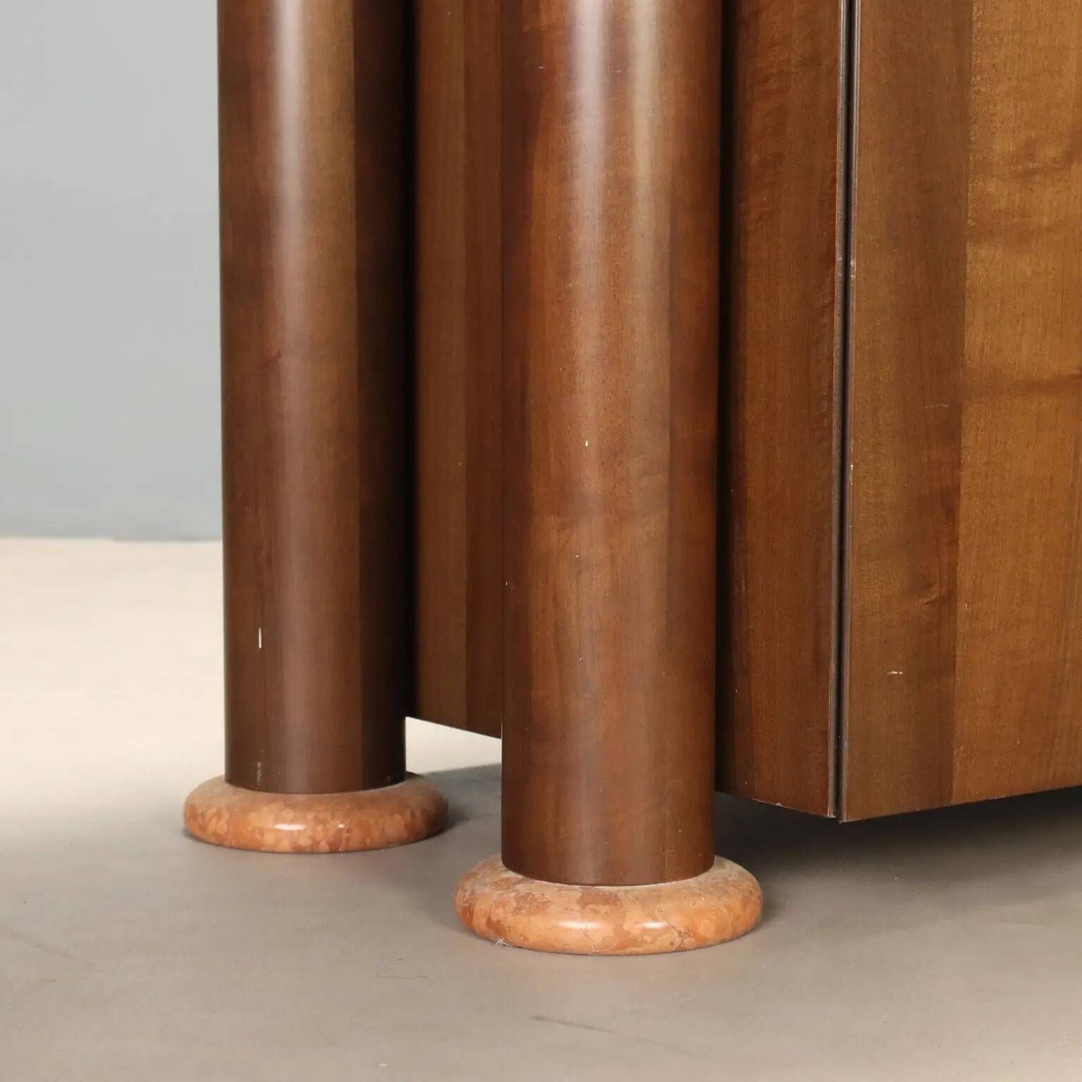 Vintage buffet in Tanganyika walnut and marble, Italy, 1980s.