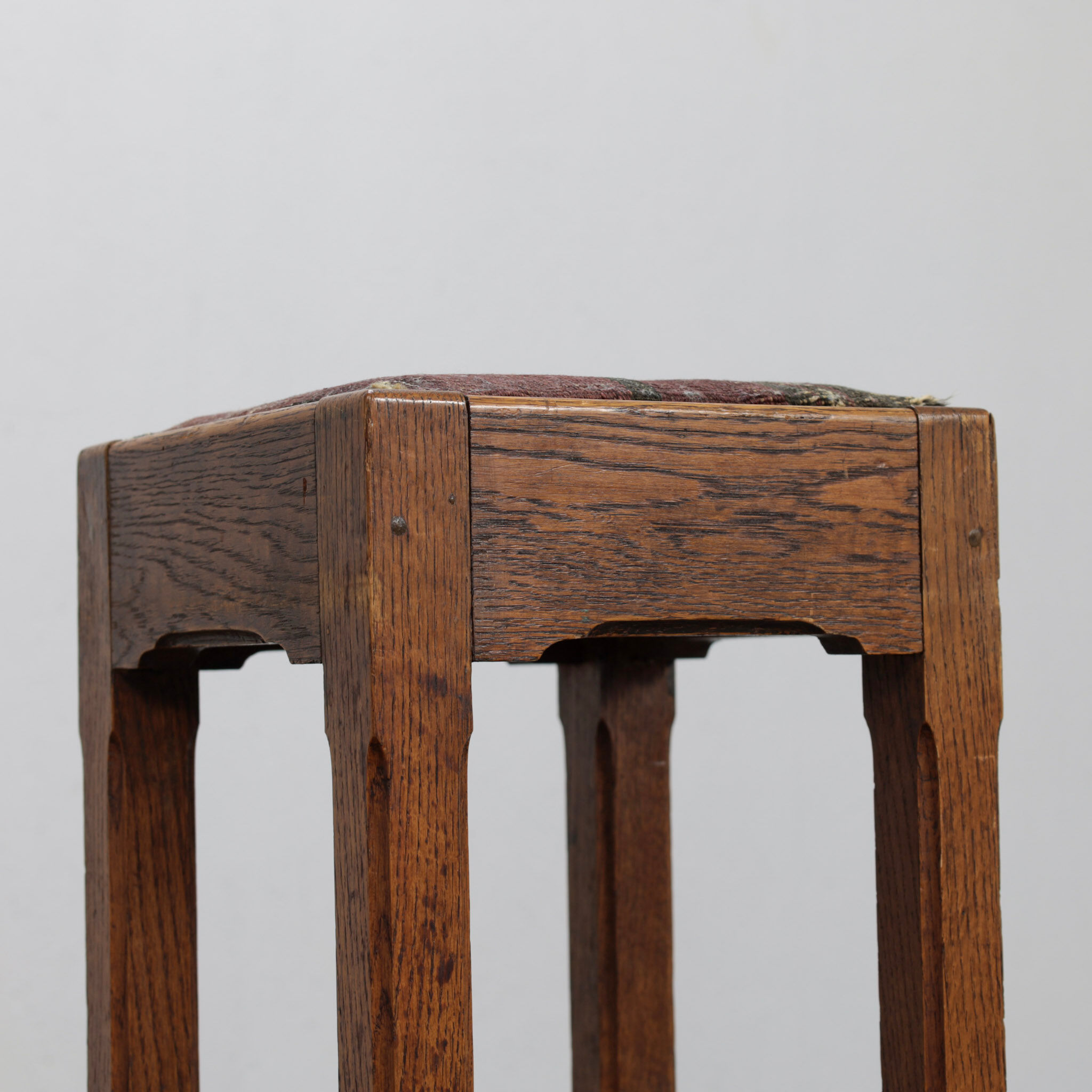 Pair of Dutch Art Deco oak bar stools with upholstered seats, 1930s