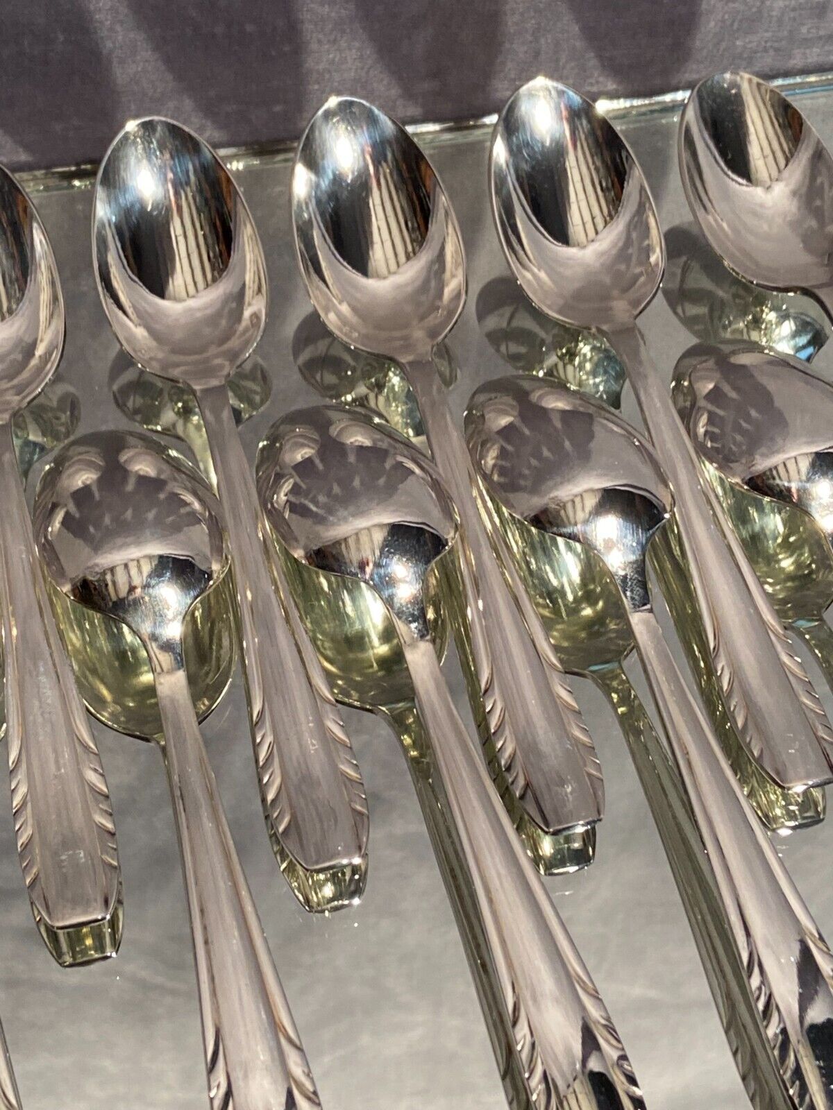 Suite of 12 small silver metal spoons design Vintage mid-twentieth