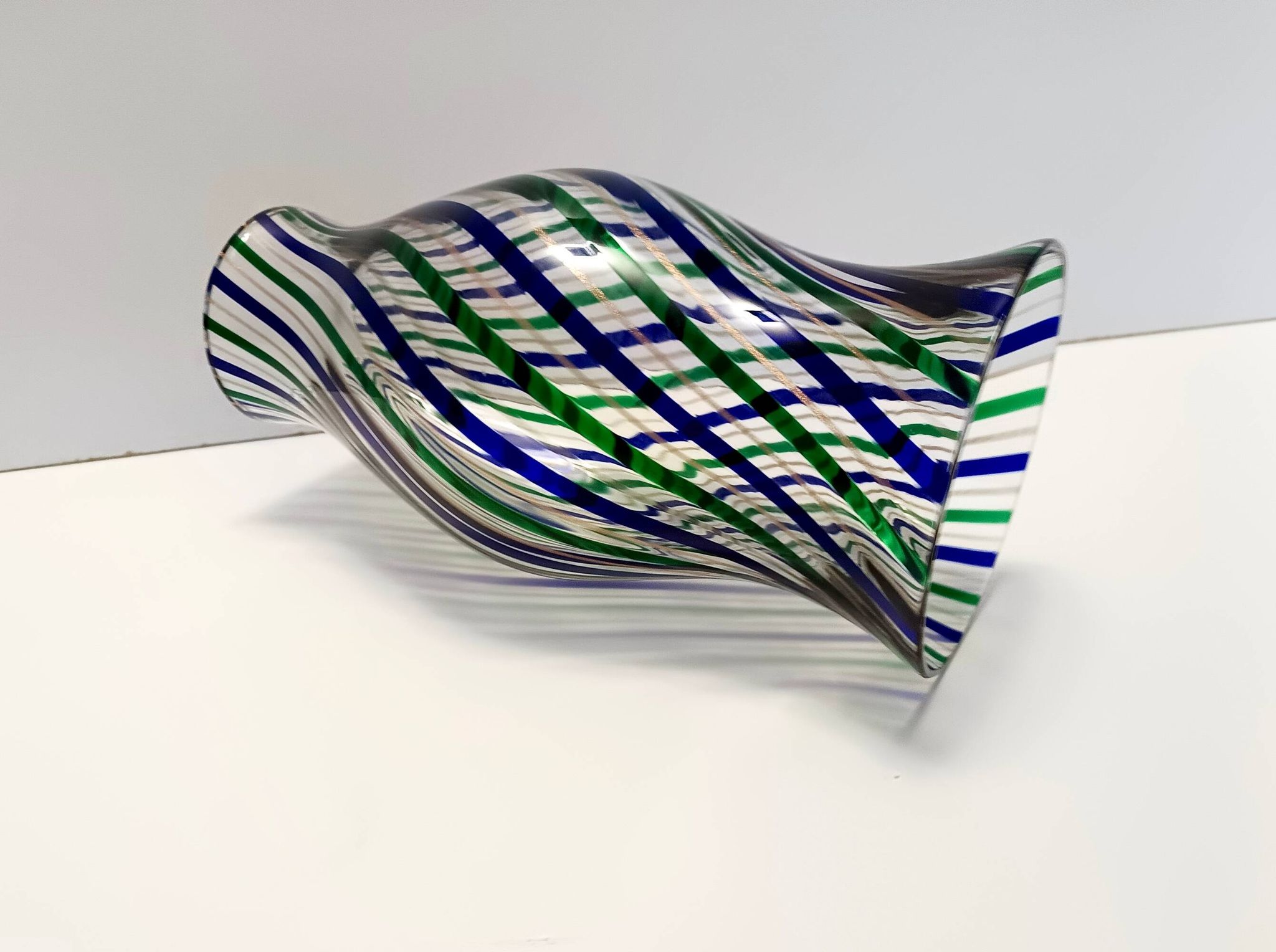 Green, Blue, Bronze and Clear Murano Glass Vase by Irene Paolo, Italy 1990s