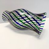 Green, Blue, Bronze and Clear Murano Glass Vase by Irene Paolo, Italy 1990s