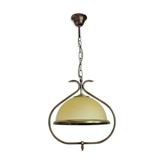 French mid century bronzed effect metal ceiling light amber glass shade 3236