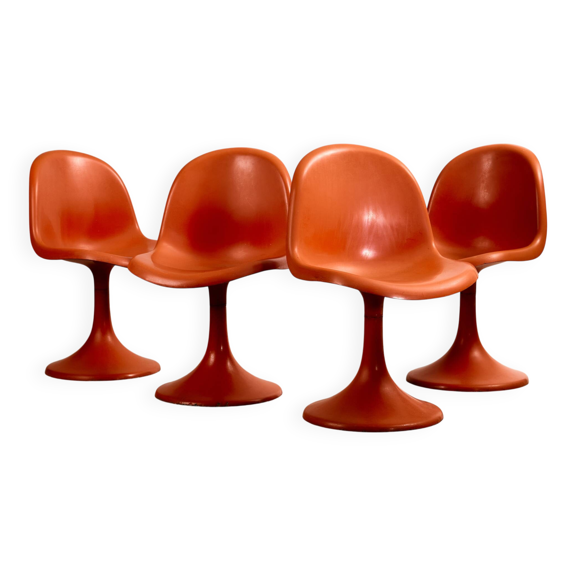Set of Single-base Orange Molded Chairs, 1970s