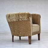 1960s, Danish vintage armchair, green furniture velour, ash wood legs.