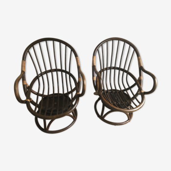 Lot of two rotating rattan chairs