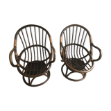 Lot of two rotating rattan chairs