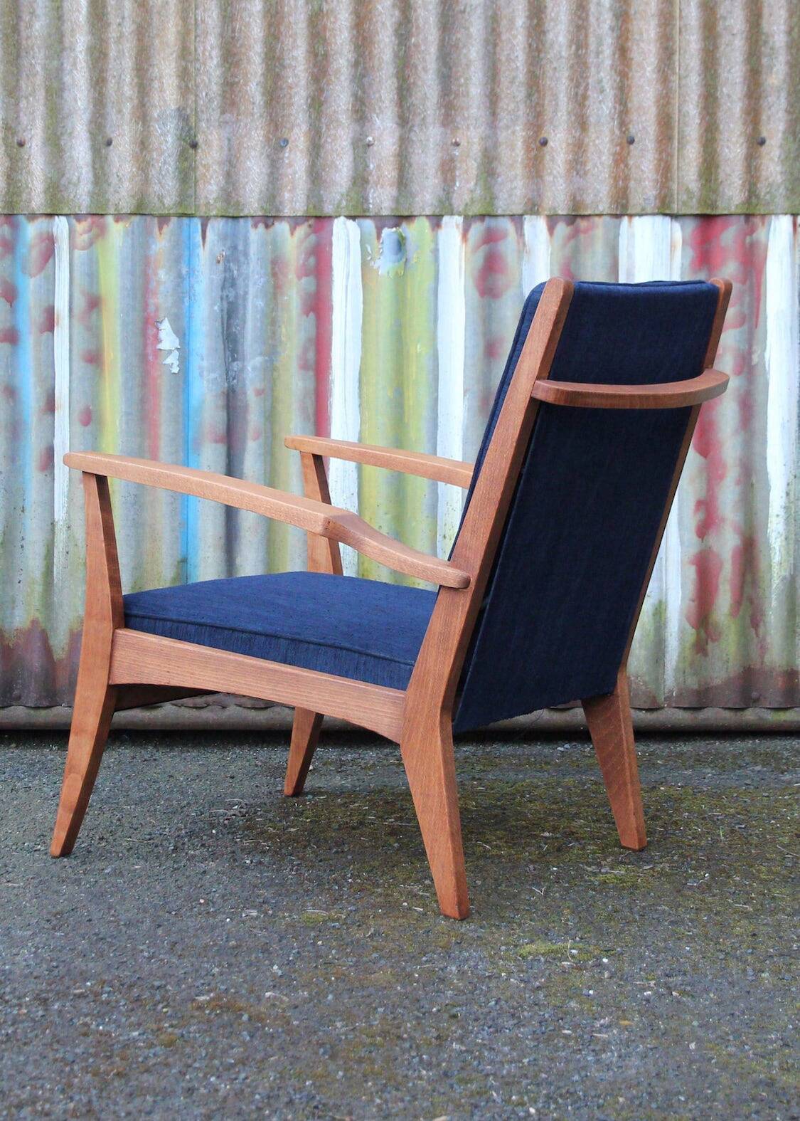 Blue armchair with Scandinavian lines, 50s/60s