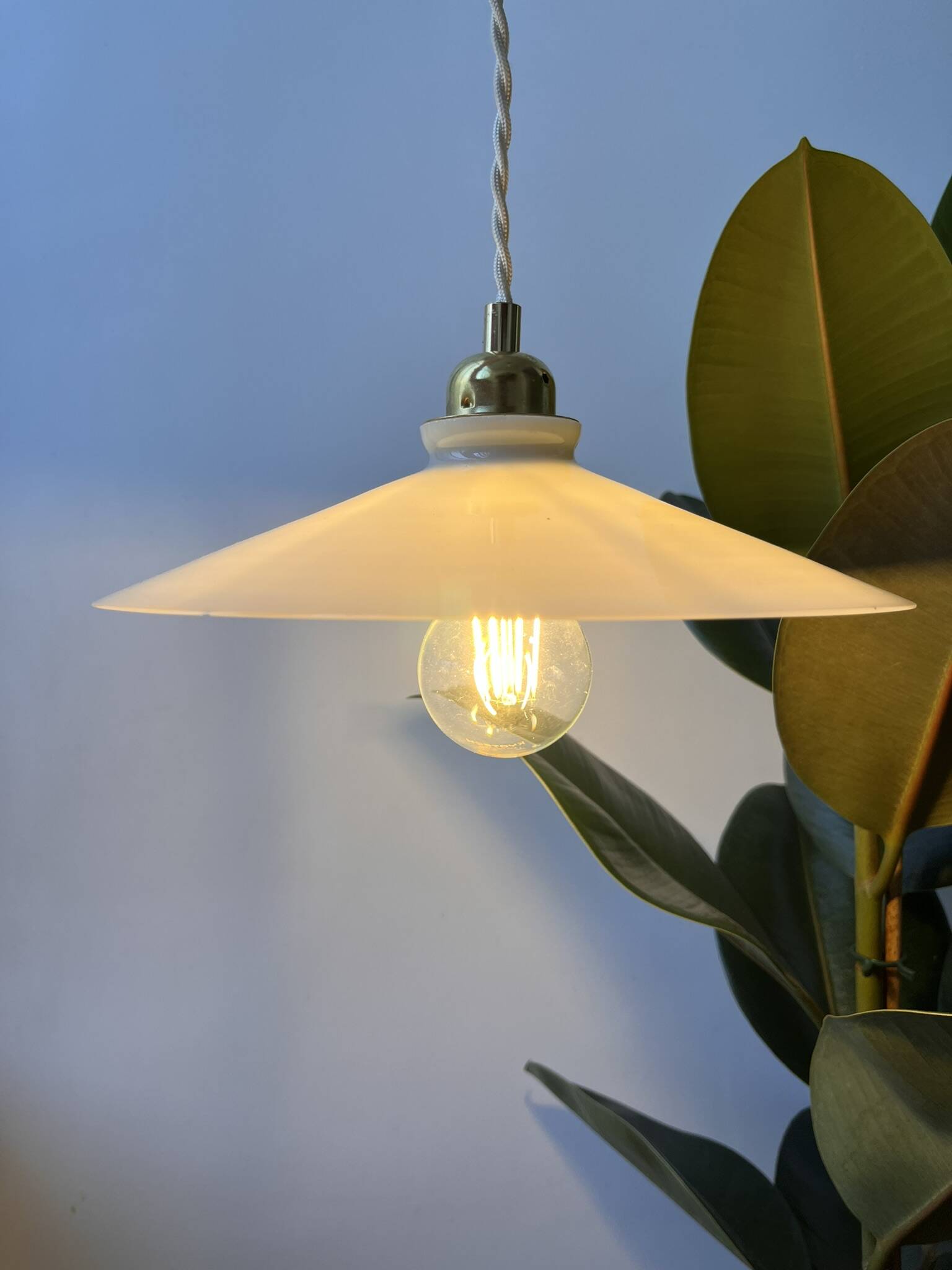 Vintage flat opaline pendant light from the 40s and 50s - large model - several copies available