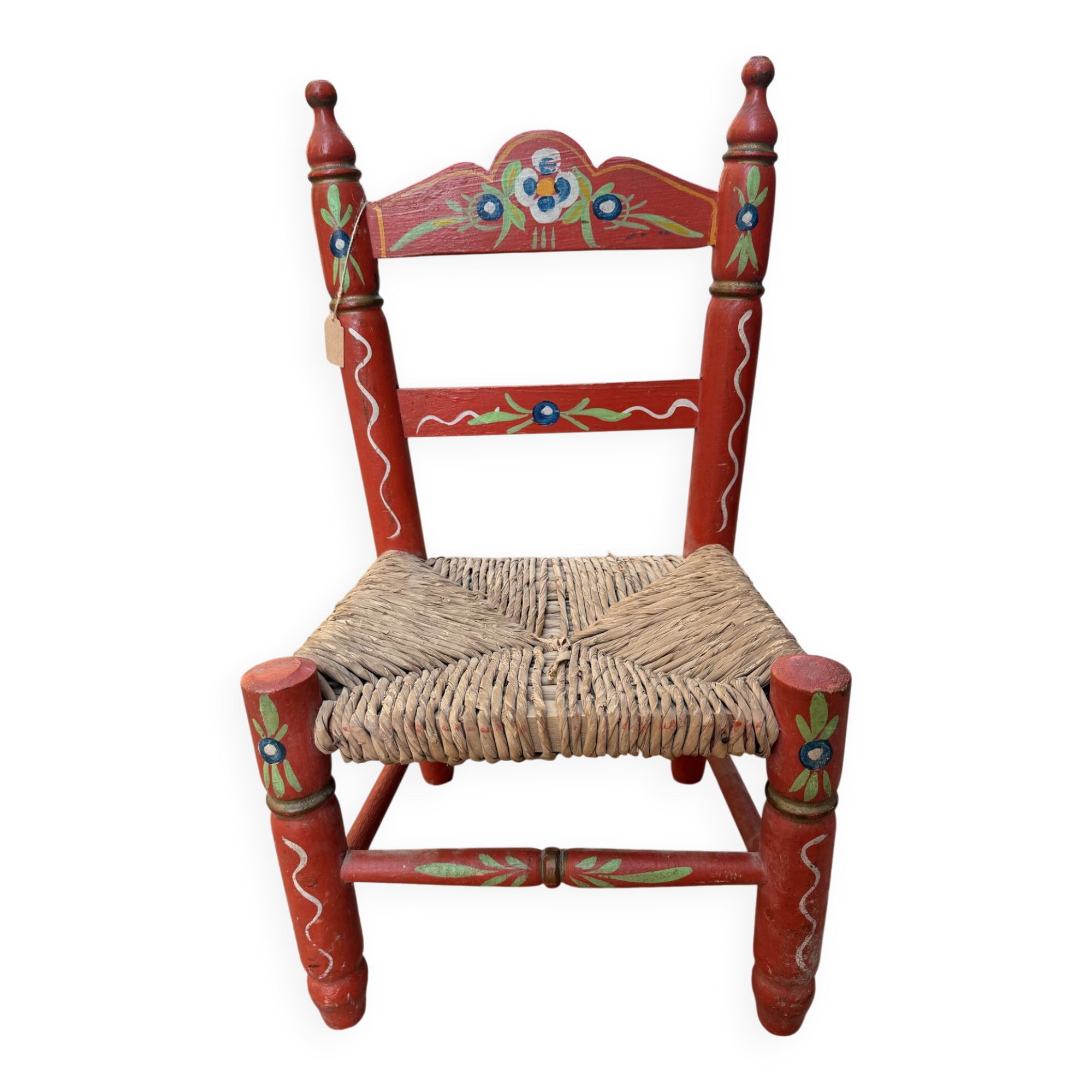 Chaise enfant ancienne décor artisanal peint