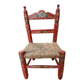 Chaise enfant ancienne décor artisanal peint
