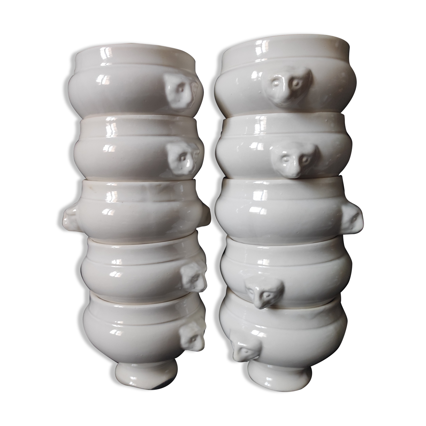 Lot c new! 10 bowls / white faience soup andromorphic grip