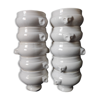 Lot c new! 10 bowls / white faience soup andromorphic grip