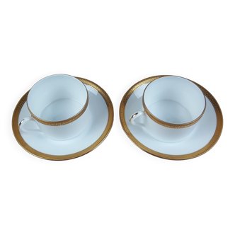 Set of 2 cups and sous-musse robert haviland & c. parlon limoges porcelain gilding gold golden