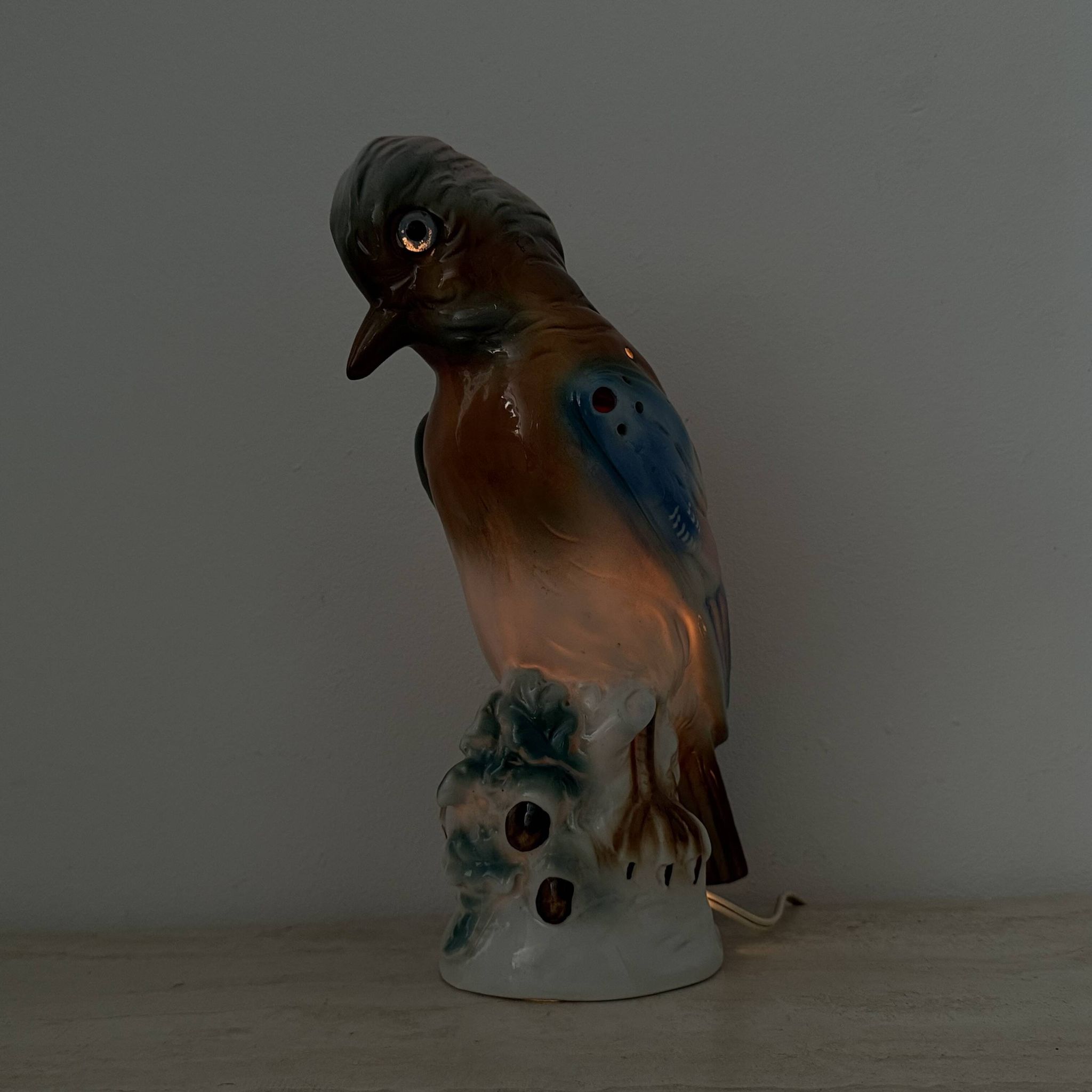 Lampe à parfum vintage en porcelaine oiseau, années 1950