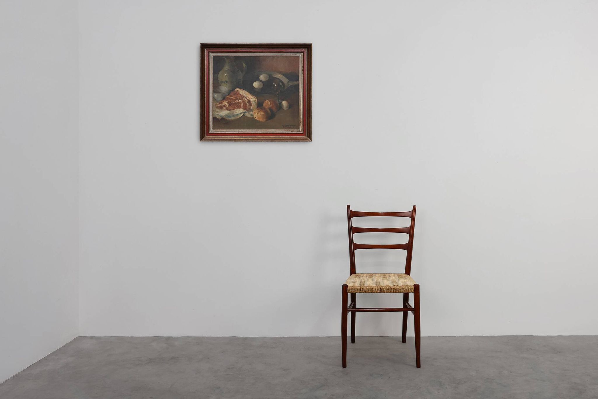 Flemish realist still life with ham, eggs and bread, signed and dated