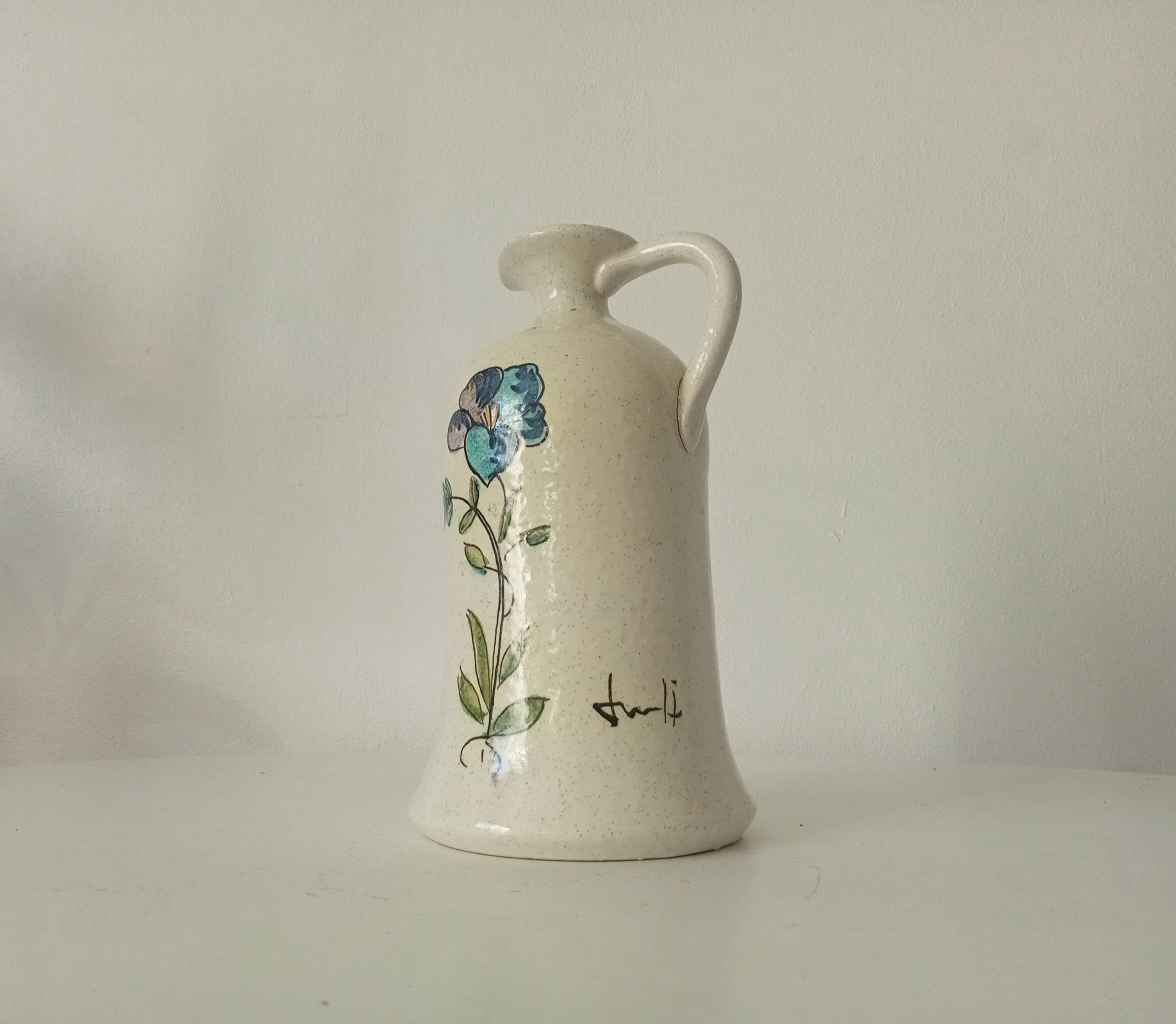 Pichet vintage en grès vernissée signé