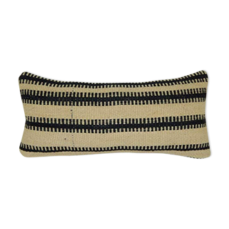 Cushion covers or pillow fashioned from a mid-20th century anatolian hemp kilim, ethnic lumbar kilim pillow cover 10'' x 20'' (25 x 50 cm)