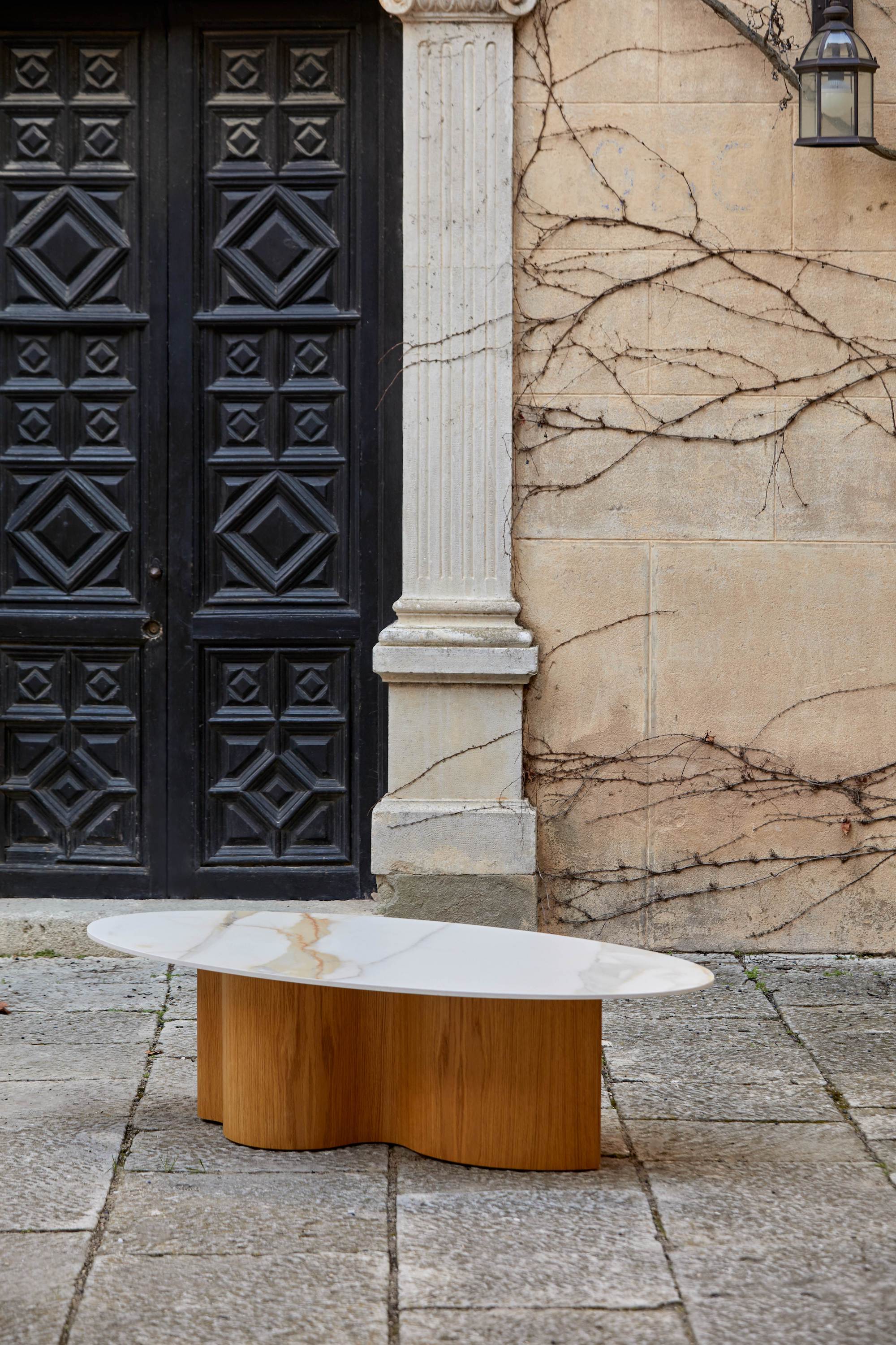 Wavewoo coffee table with stone top