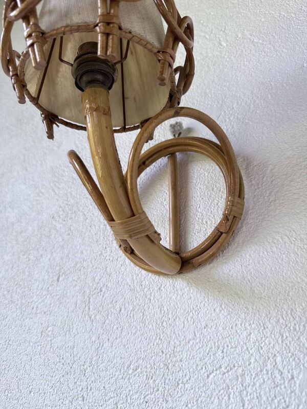 Paire appliques rotin Louis Sognot 1960