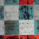 Vintage bamboo dining table with red, white and blue checks, 1950s